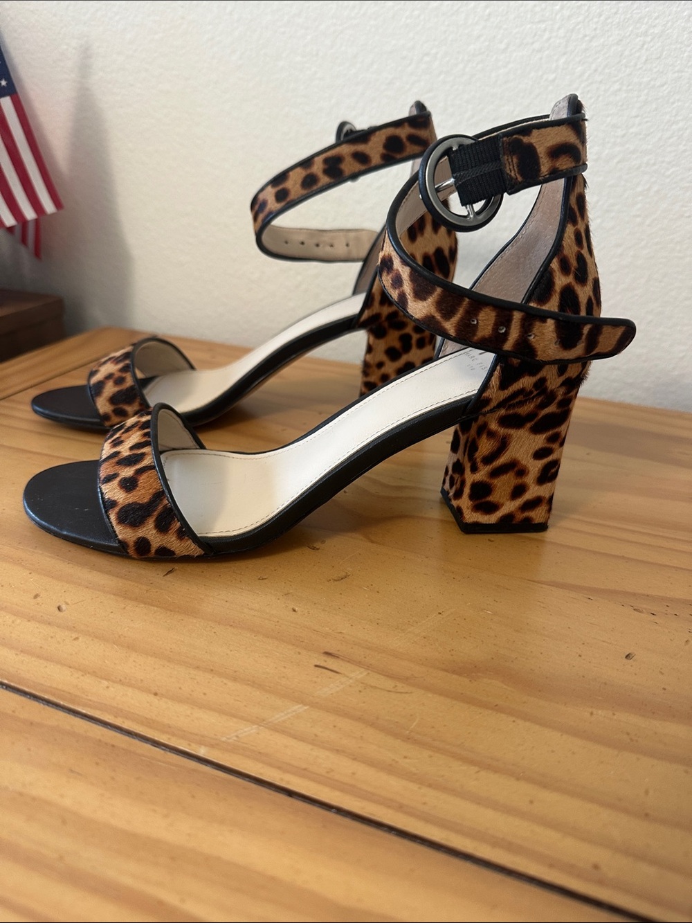 Marc Fisher Leopard Print Block Heel Sandals - Brown/Black